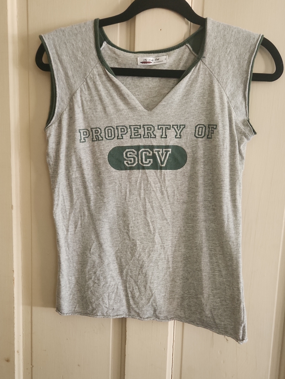 Jensen Gray Tank Top with Green 'PROPERTY OF SCV' Graphic